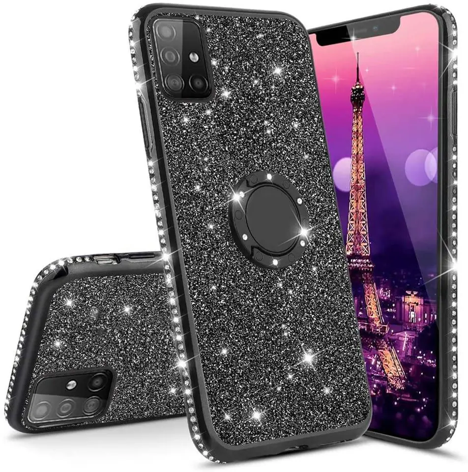 ⁨Etui HUAWEI Y5P Diamond Ring Brokat czarny⁩ w sklepie Wasserman.eu