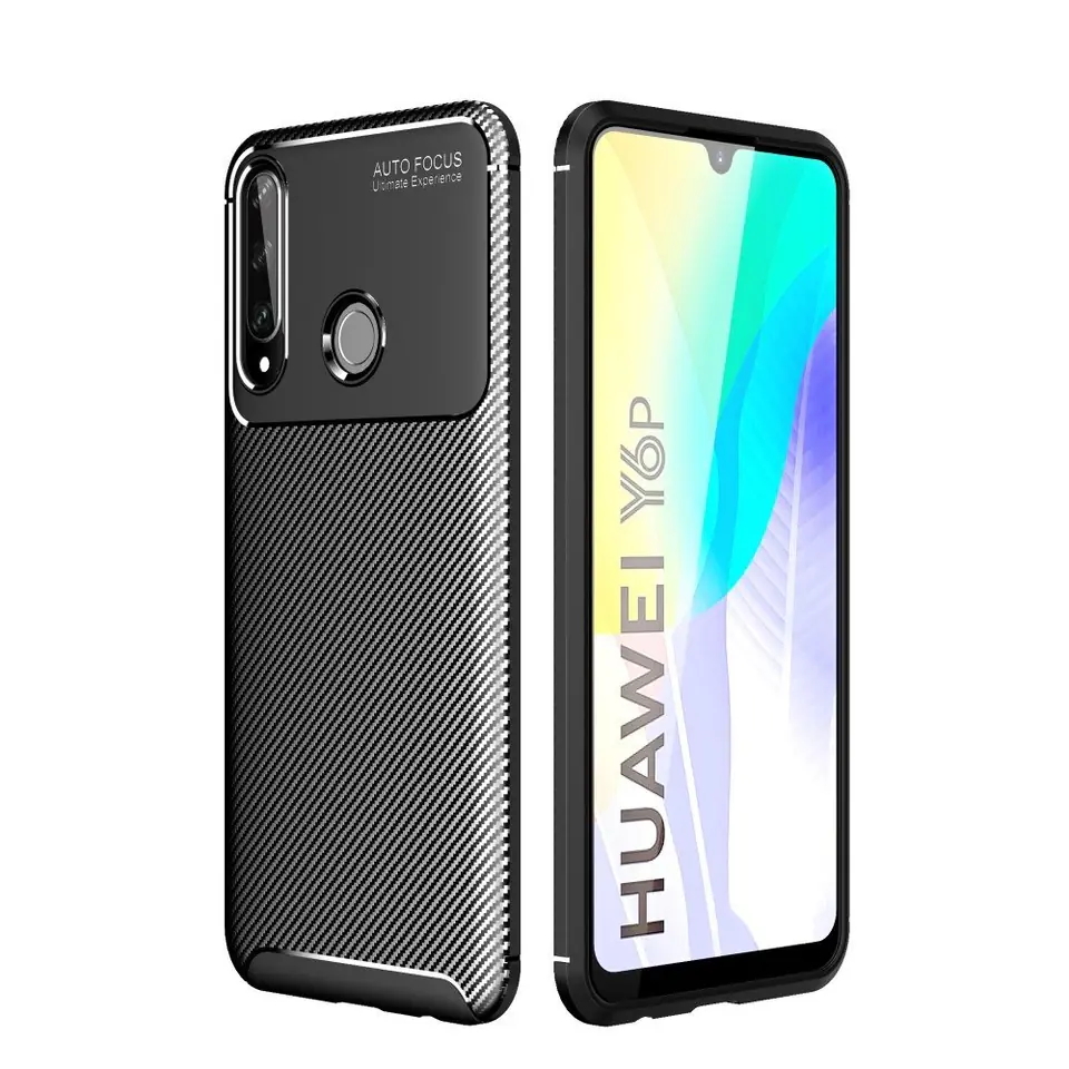 ⁨Etui HUAWEI Y6P Pancerne Shockproof Carbon Fiber czarne⁩ w sklepie Wasserman.eu