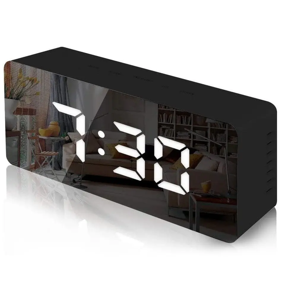 ⁨Mirror Digital Clock Electronic Led / Alarm Clock / Thermometer Black⁩ at Wasserman.eu