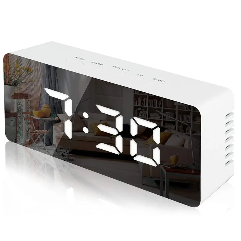 ⁨Mirror Digital Clock Electronic Led / Alarm Clock / Thermometer White⁩ at Wasserman.eu