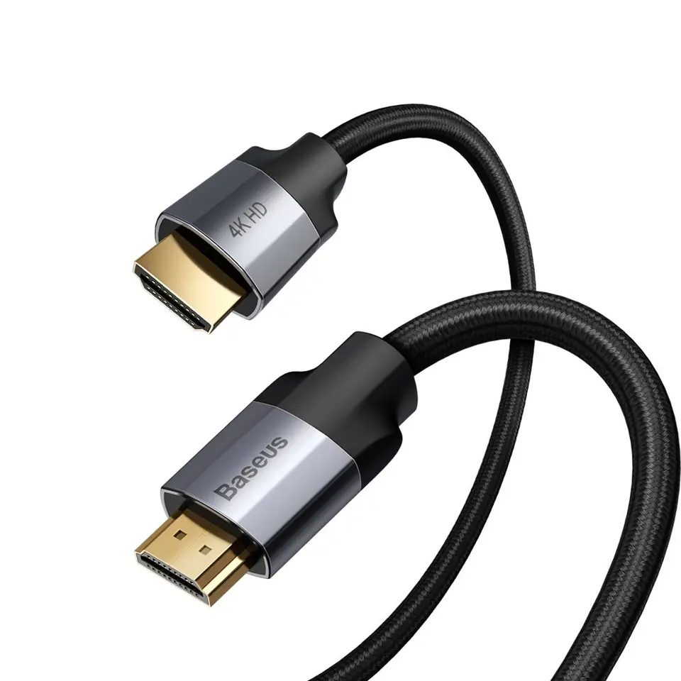 ⁨Kabel 2m 2x HDMI Męski 4kHD Baseus Enjoyment Series CAKSX-C0G szary + czarny⁩ w sklepie Wasserman.eu