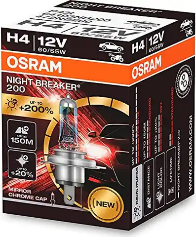 ⁨Halogen bulb osram h4 12v 60/55w p43t night breaker 200 /1 pcs.⁩ at Wasserman.eu