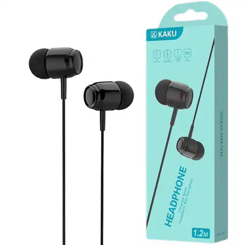 ⁨Słuchawki dokanałowe (minijack 3.5mm) Uniwersalne z Mikrofonem KAKU In-ear Earphones with Mic (KSC-381) czarne⁩ w sklepie Wasserman.eu