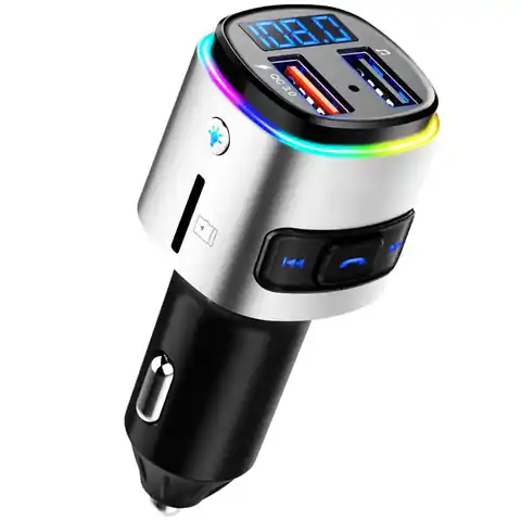 ⁨Transmiter FM (Bluetooth + USB + Karta SD) z Funkcją Szybkiego Ładowania Quick Charge 3.0 QC (BC41) czarno-srebrny⁩ w sklepie Wasserman.eu