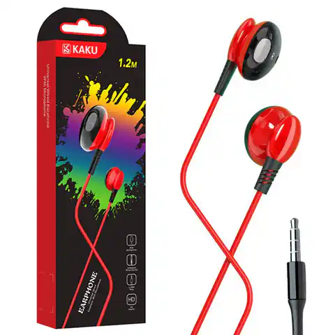 ⁨Słuchawki Douszne (mini jack 3,5mm) z Mikrofonem KAKU Universal In-ear Earphones with Mic 3.5mm (KSC-379) czerwone⁩ w sklepie Wasserman.eu