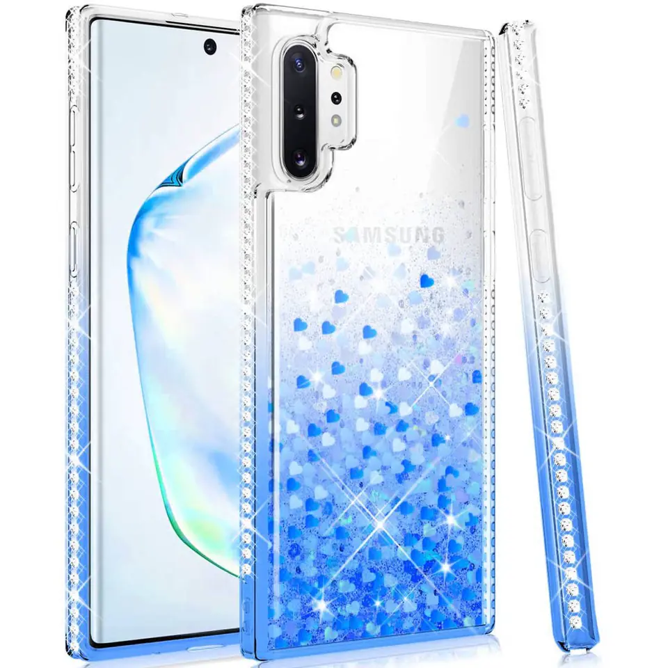 ⁨Etui IPHONE 12 MINI Diamond Liquid Przelewany Brokat niebieskie⁩ w sklepie Wasserman.eu