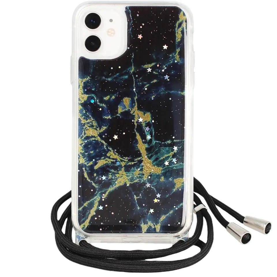 ⁨Etui IPHONE 12 MINI Rope Sznurek Glitter Case czarne⁩ w sklepie Wasserman.eu