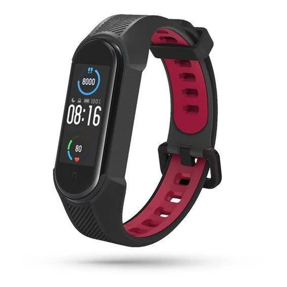 ⁨Pasek do XIAOMI MI SMART BAND 5 / 6 / 6 NFC / 7 Tech-Protect Armour czarno-czerwone⁩ w sklepie Wasserman.eu