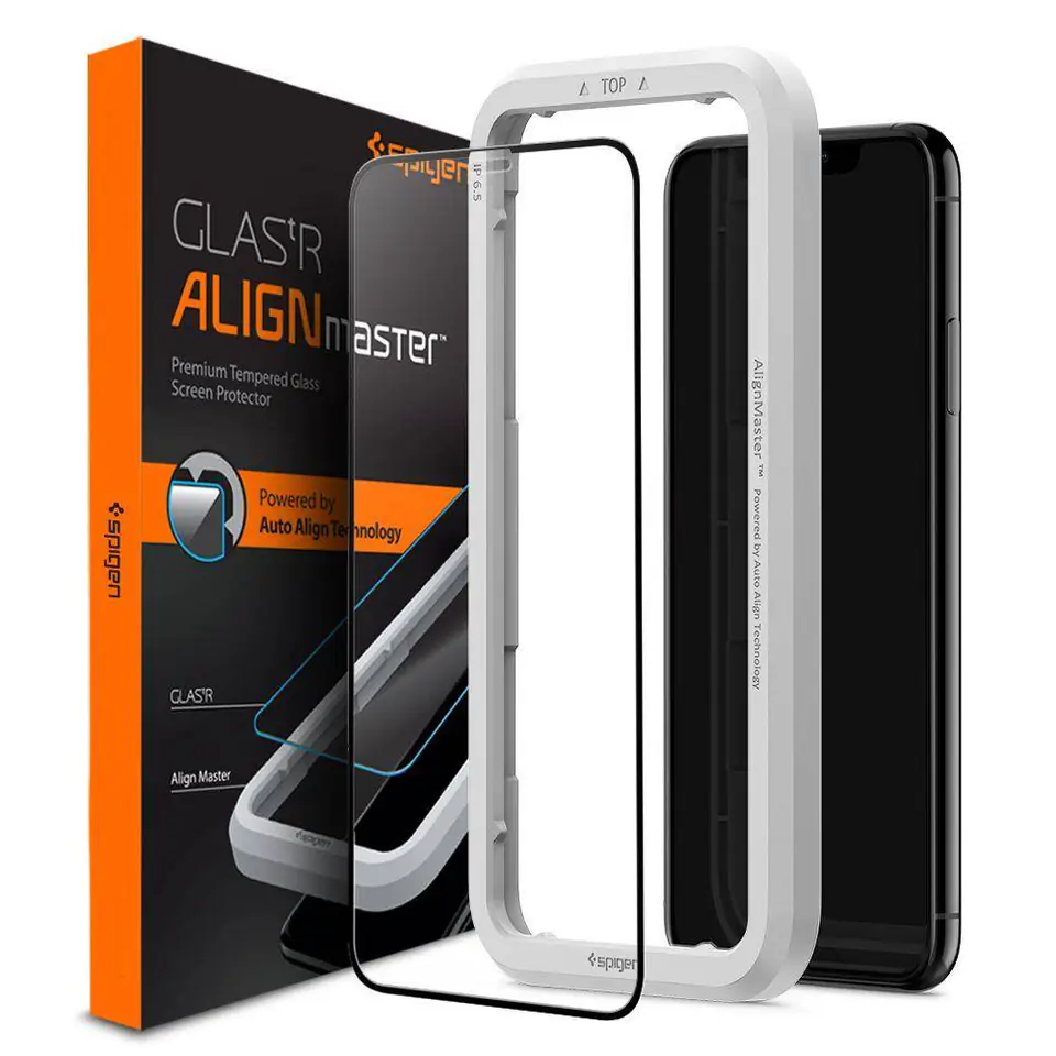 ⁨Spigen Alm Glass FC iPhone 11 szkło hartowane czarna ramka z ramką montażową AGL00106⁩ w sklepie Wasserman.eu