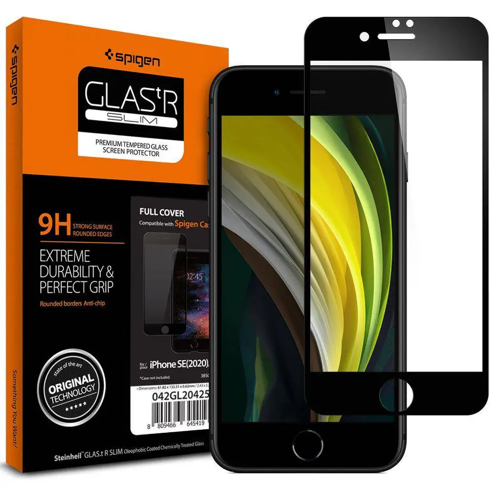 ⁨SPIGEN GLASS FC TEMPERED GLASS IPHONE SE 2022/SE 2020/7/8 BLACK⁩ at Wasserman.eu