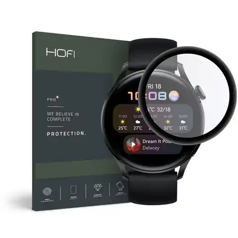 ⁨Szkło Hybrydowe HUAWEI WATCH 3 46MM HOFI Hybrid Glass czarne⁩ w sklepie Wasserman.eu
