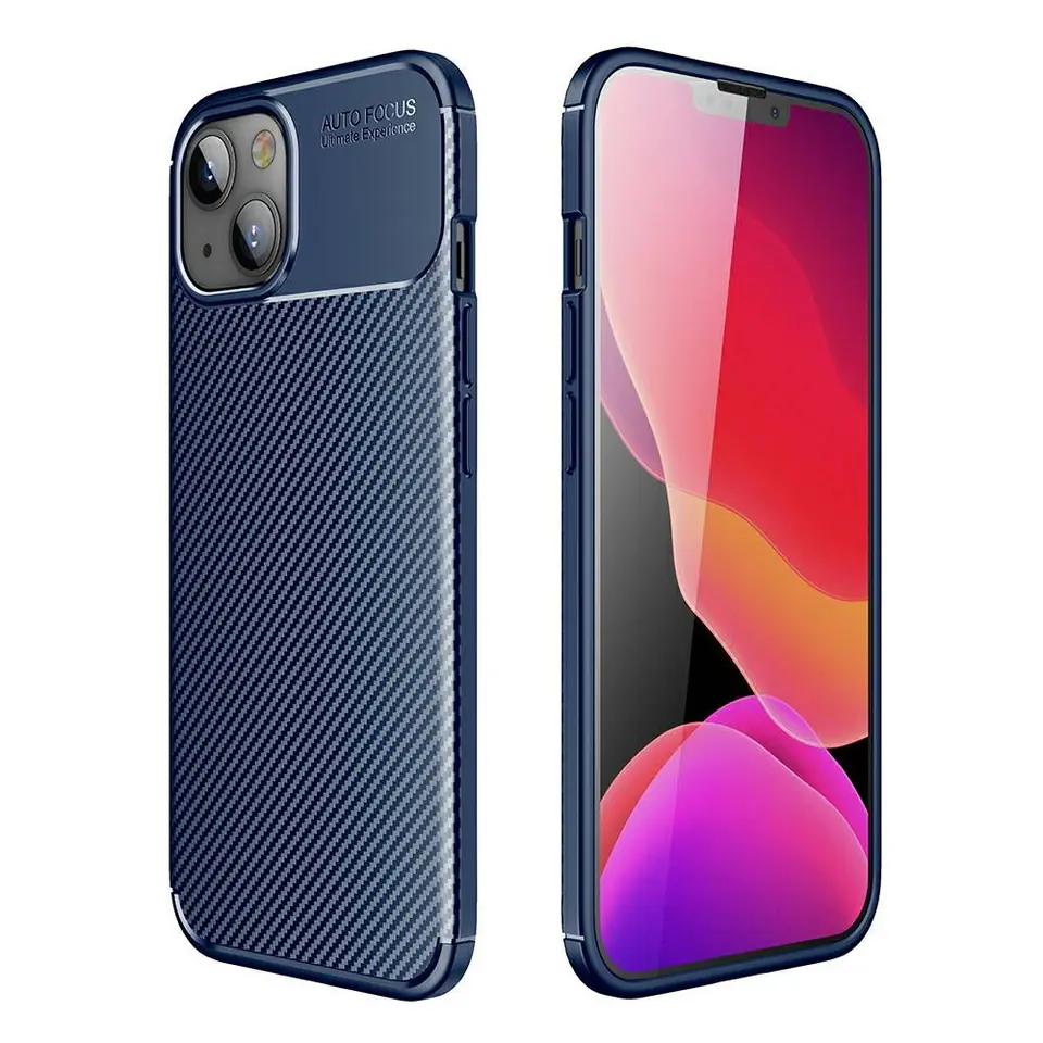 ⁨Etui IPHONE 13 MINI Pancerne Shockproof Carbon Fiber granatowe⁩ w sklepie Wasserman.eu