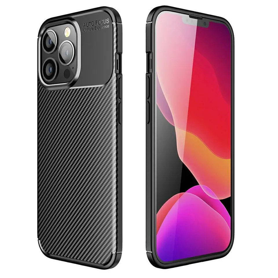 ⁨Case IPHONE 13 PRO Armoured Shockproof Carbon Fiber black⁩ at Wasserman.eu