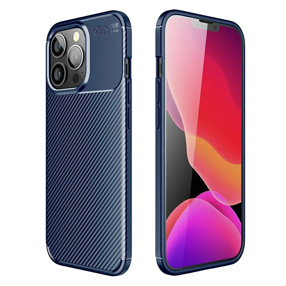 ⁨Etui IPHONE 13 PRO Pancerne Shockproof Carbon Fiber granatowe⁩ w sklepie Wasserman.eu