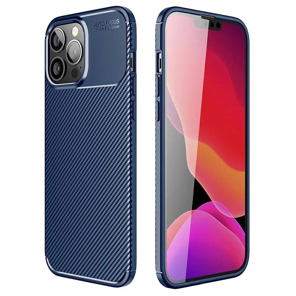 ⁨Case IPHONE 13 PRO MAX Armoured Shockproof Carbon Fiber navy blue⁩ at Wasserman.eu