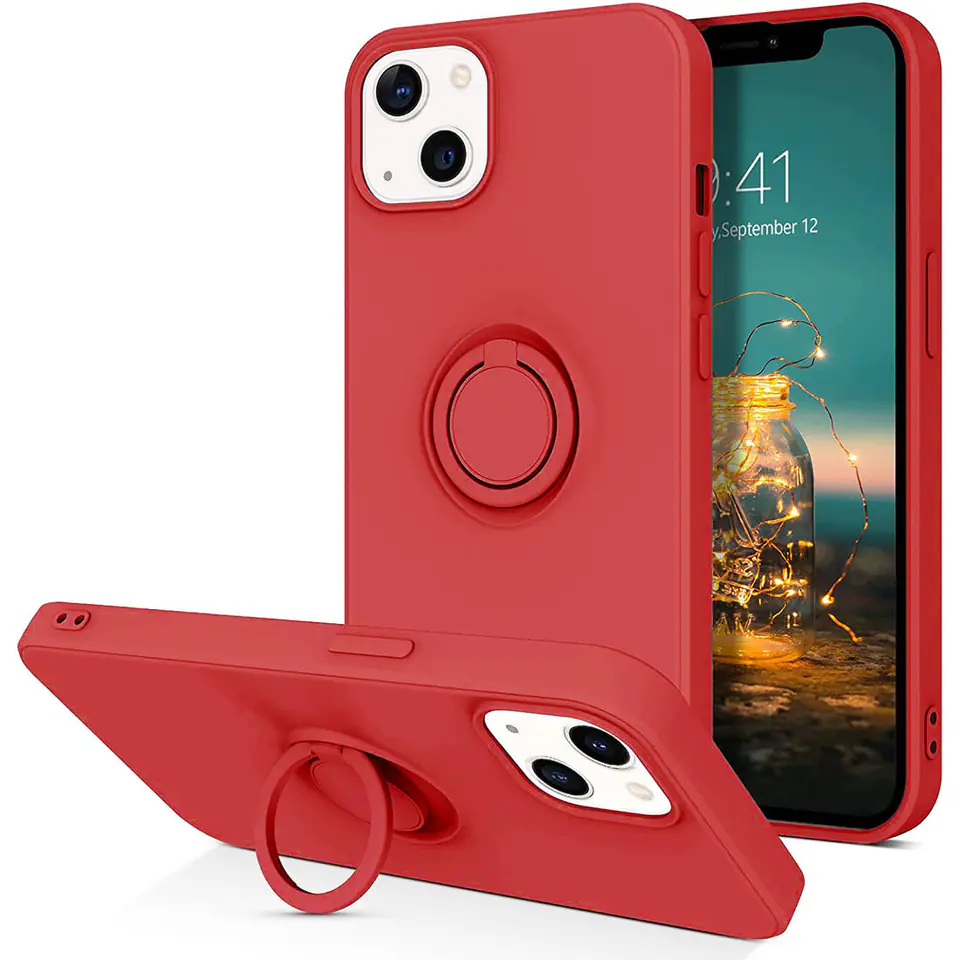 ⁨Etui IPHONE 13 Silikonowe Ring Pierścień Magnetyczny Silicone Ring czerwone⁩ w sklepie Wasserman.eu