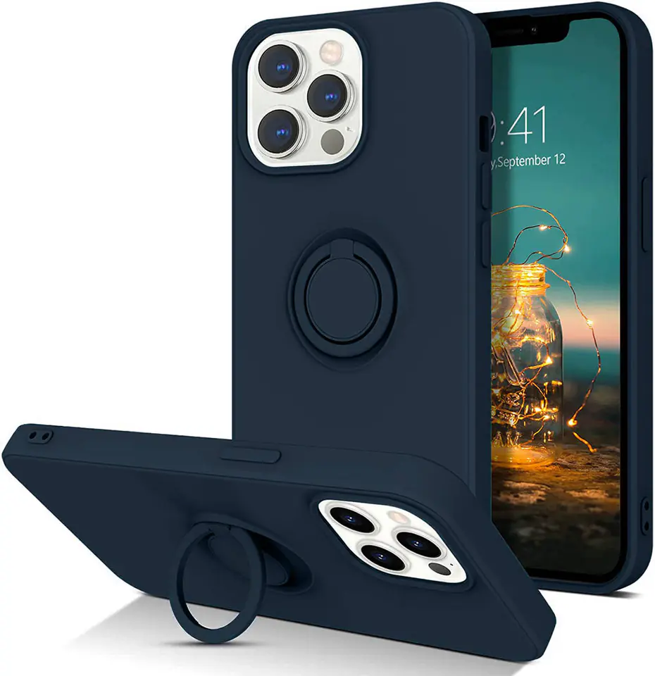 ⁨Etui IPHONE 13 PRO MAX Silikonowe Ring Pierścień Magnetyczny Silicone Ring granatowe⁩ w sklepie Wasserman.eu