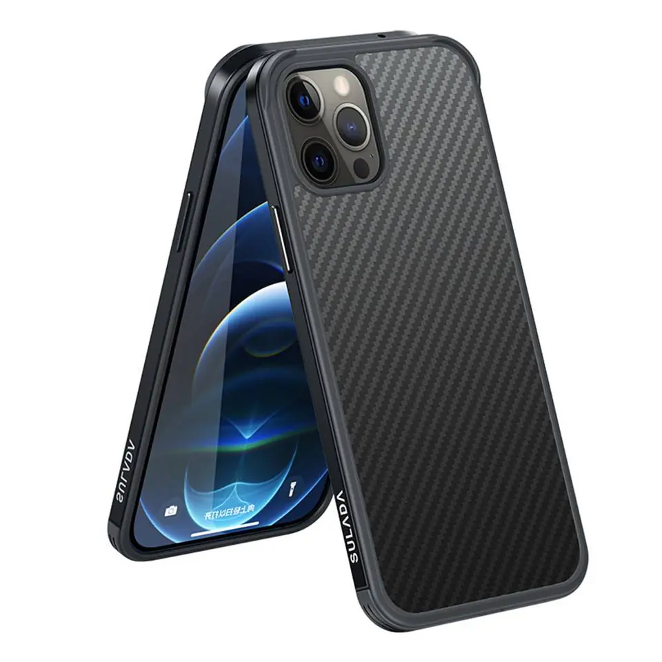 ⁨Etui IPHONE 12 MINI Sulada Carbon Fiber Obudowa Hybrydowa czarne⁩ w sklepie Wasserman.eu