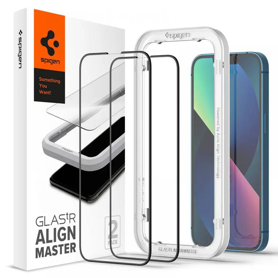 ⁨Spigen Alm Glass FC iPhone 13/13 Pro 2 pcs tempered glass black frame AGL03387⁩ at Wasserman.eu