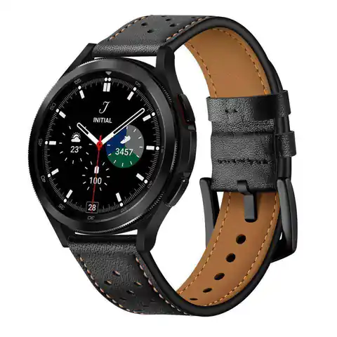 ⁨Pasek do SAMSUNG GALAXY WATCH 4 (40 / 42 / 44 / 46 MM) Tech-Protect Leather czarne⁩ w sklepie Wasserman.eu