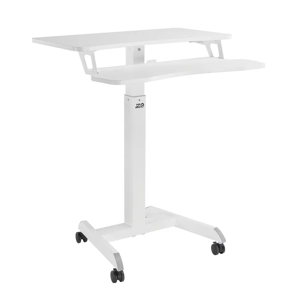 ⁨Mobile workstation with height adjustment and dual Ergo Office platform, for standing, white max. 8kg, max⁩ at Wasserman.eu