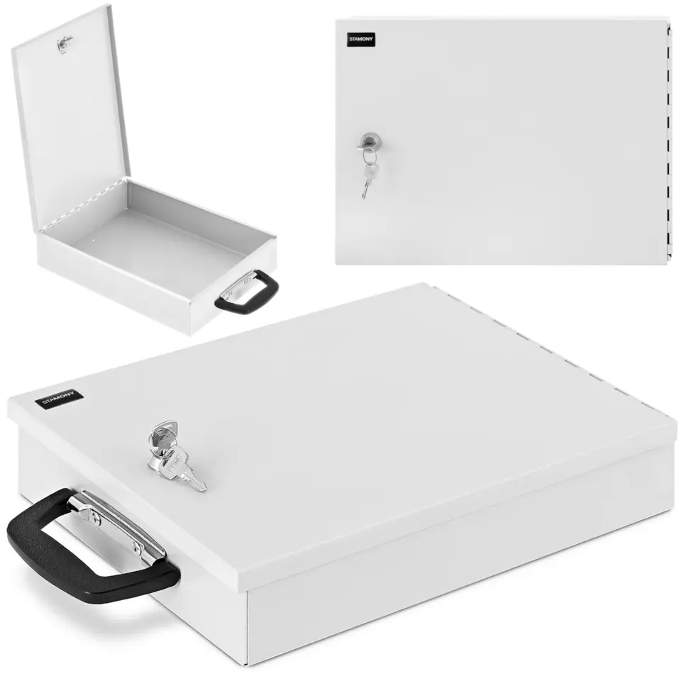 ⁨Sejf kasetka metalowa na dokumenty zamykana na klucz 355 x 255 x 70 mm DIN A4⁩ w sklepie Wasserman.eu