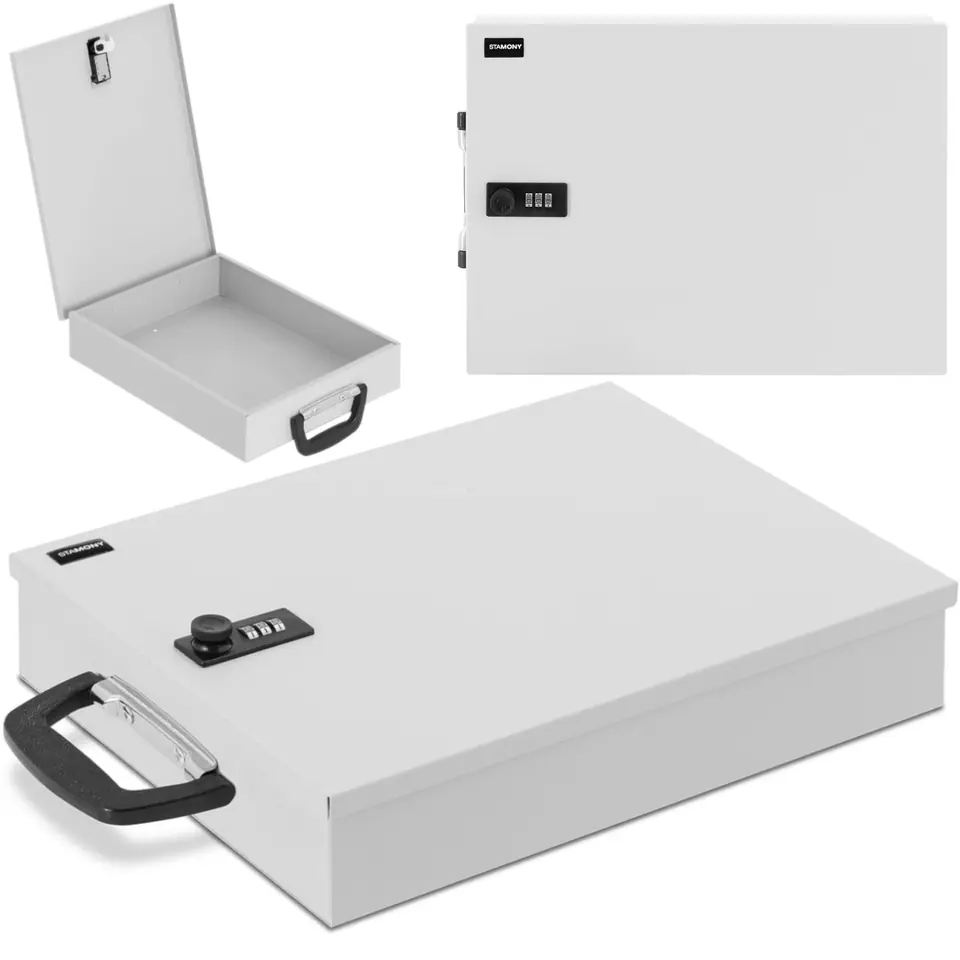 ⁨Sejf kasetka metalowa na dokumenty z zamkiem szyfrowym 355 x 255 x 70 mm DIN A6⁩ w sklepie Wasserman.eu