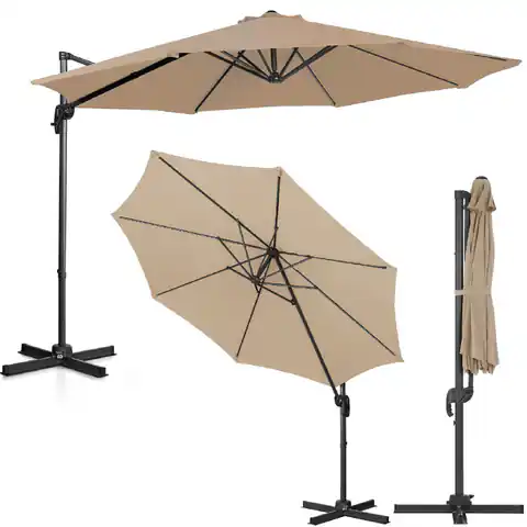 ⁨Garden umbrella on the side boom tilting round mid. 300 cm gray-brown⁩ at Wasserman.eu