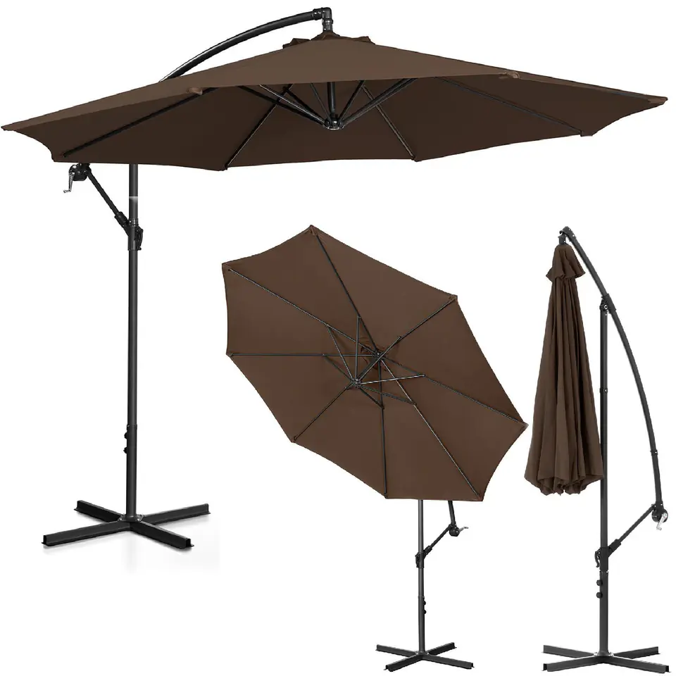 ⁨Parasol ogrodowy na wysięgniku okrągły uchylny śr. 300 cm brązowy⁩ w sklepie Wasserman.eu