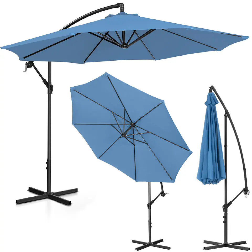 ⁨Parasol ogrodowy na wysięgniku okrągły uchylny śr. 300 cm niebieski⁩ w sklepie Wasserman.eu