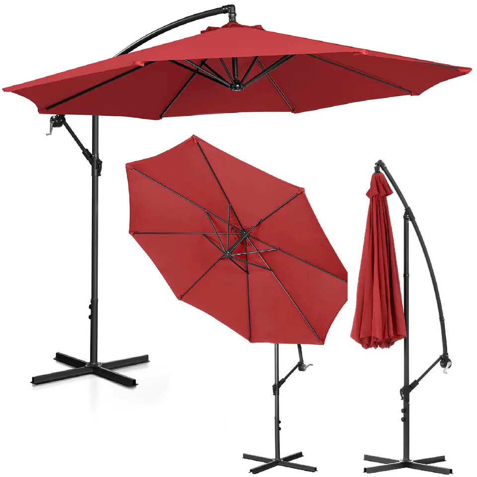 ⁨Parasol ogrodowy na wysięgniku okrągły uchylny śr. 300 cm bordowy⁩ w sklepie Wasserman.eu