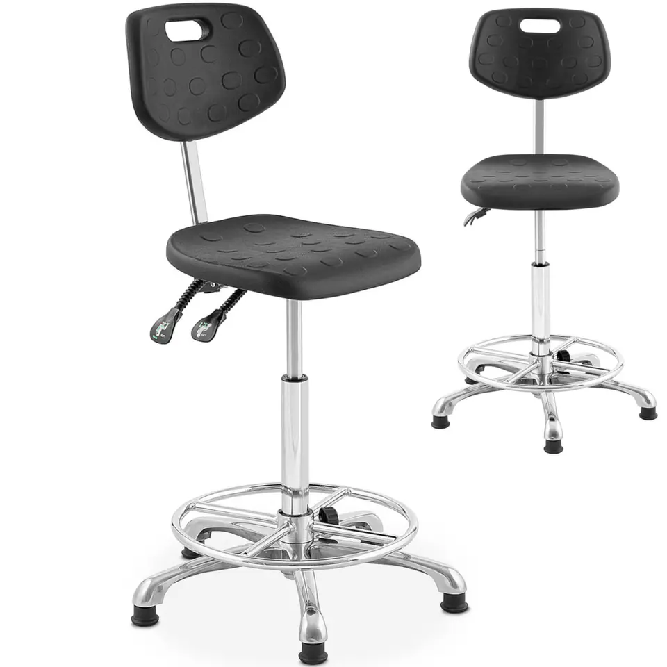 ⁨Workshop chair with backrest footrest CHROM up to 120 kg 515-780 mm black⁩ at Wasserman.eu