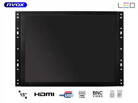 ⁨Monitor open frame LCD 15cali cali LED VGA HDMI DVI 12V 230V... (NVOX OP1500VH)⁩ w sklepie Wasserman.eu