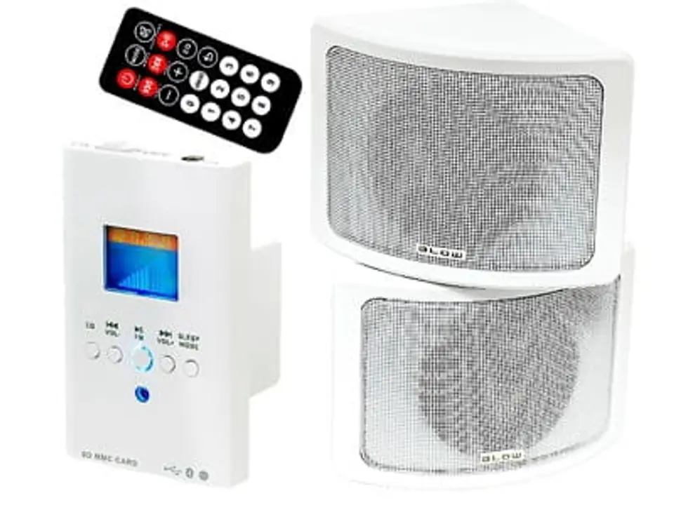 Wall-mounted BLOW NS-02 audio set with a 30-310 remote control at Wasserman.eu