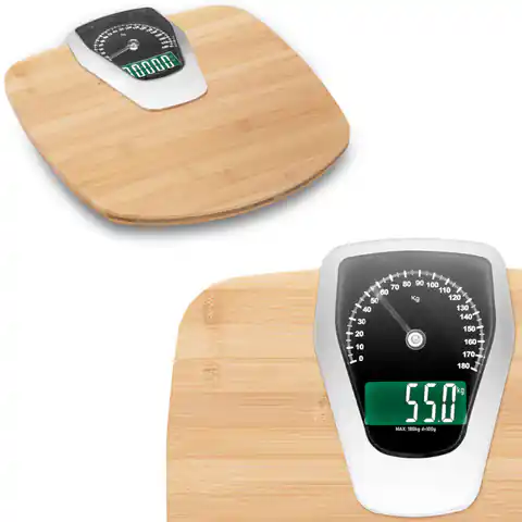 ⁨Analogue-electronic bathroom scale BAMBUS kg. lb up to 180 kg⁩ at Wasserman.eu