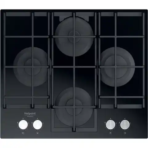 ⁨Hotpoint Hob HAGS 61F/BK Gas on glass, Number of burners/cooking zones 4, Mechanical, Black⁩ at Wasserman.eu
