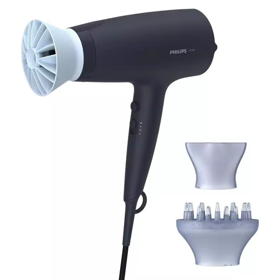 ⁨Philips | Hair Dryer | BHD360/20 | 2100 W | Number of temperature settings 6 | Ionic function | Diffuser nozzle | Black/Blue⁩ w sklepie Wasserman.eu