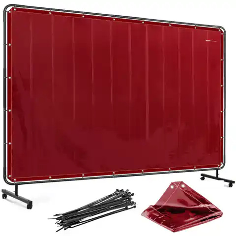 ⁨Screen protective welding curtain with frame on wheels 239 x 175 cm - red⁩ at Wasserman.eu