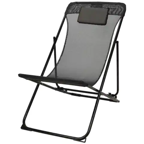 ⁨Krzesło Leżak ogrodowy plażowy składany czarny metalowy 85x55x87cm⁩ w sklepie Wasserman.eu