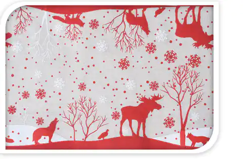 ⁨Bieżnik obrus tkanina  dekoracyjna 250 cm czerwono-biała z nadrukiem świątecznym Wzór:1⁩ w sklepie Wasserman.eu