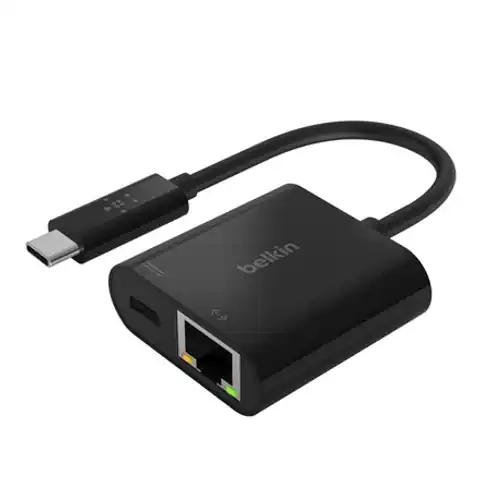 ⁨Belkin USB-C to Ethernet + Charge Adapter INC001btBK 60 W, Black⁩ w sklepie Wasserman.eu
