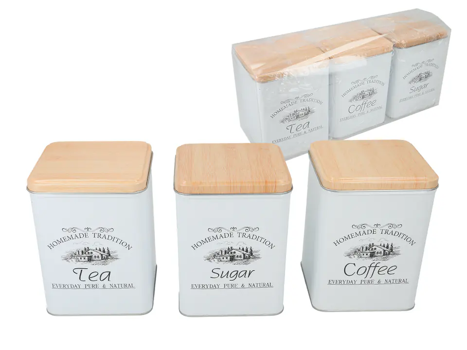 Set of 3 metal cans (coffee, hebrew, sugar) at Wasserman.eu