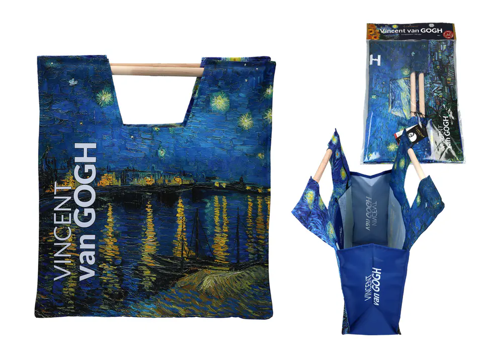 ⁨Bag with wooden handle - V. van Gogh, Starry Night on the Rhône (CARMANI)⁩ at Wasserman.eu