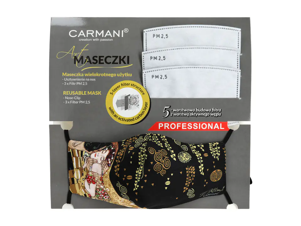 ⁨Protective mask with filter - G. Klimt, Kiss (CARMANI)⁩ at Wasserman.eu