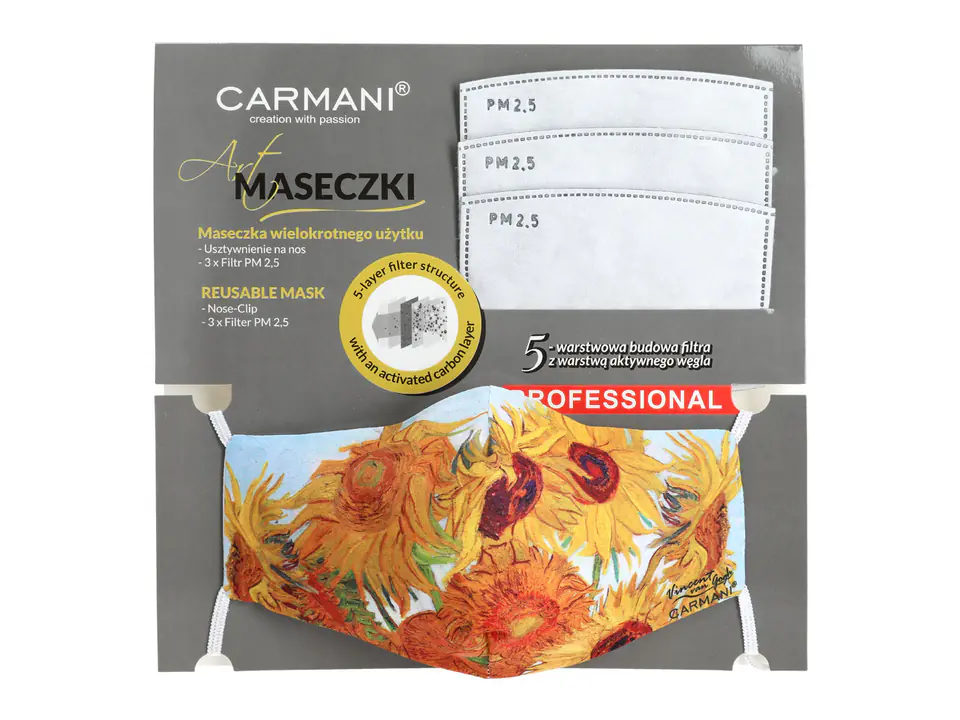 Maseczka ochronna z filtrem - V. van Gogh, Słoneczniki (CARMANI) w sklepie Wasserman.eu