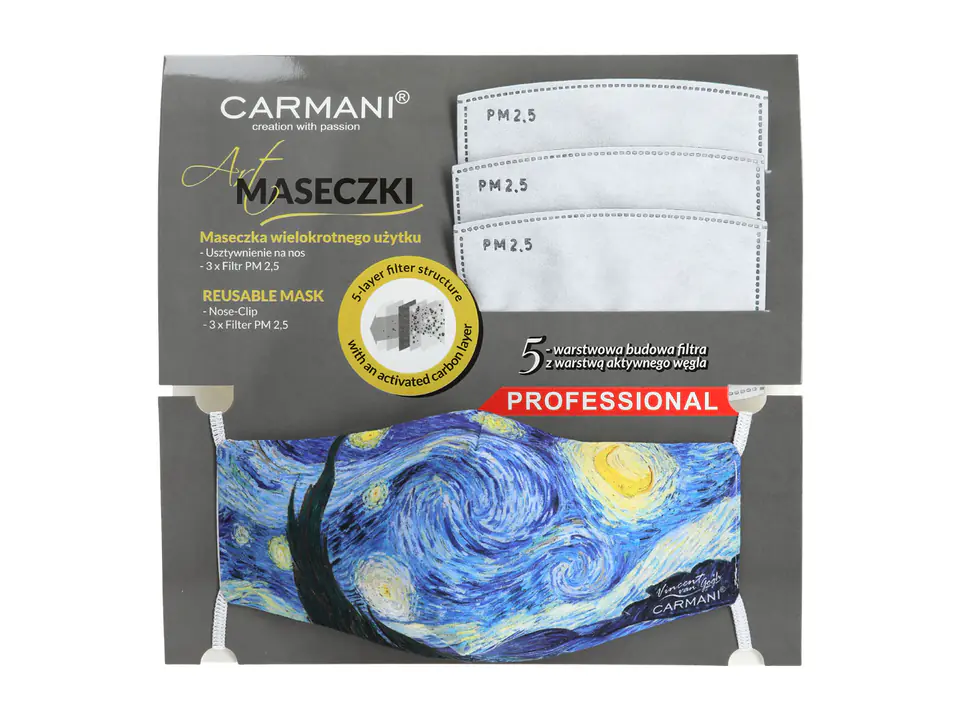 Maseczka ochronna z filtrem - V. van Gogh, Gwiaździsta Noc (CARMANI) w sklepie Wasserman.eu
