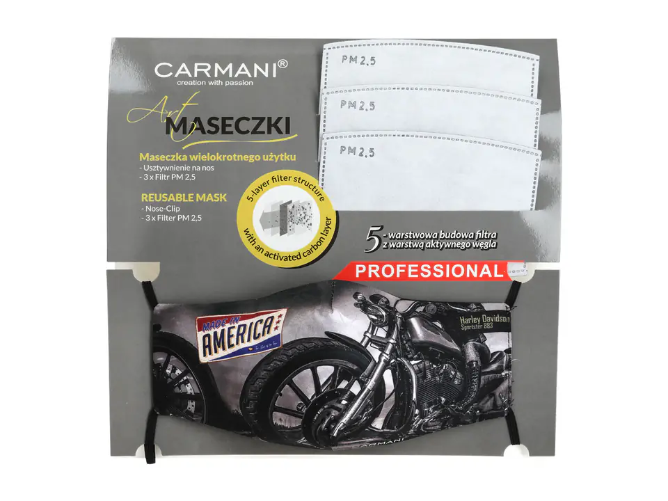 ⁨Maseczka ochronna z filtrem - Motocykl (CARMANI)⁩ w sklepie Wasserman.eu