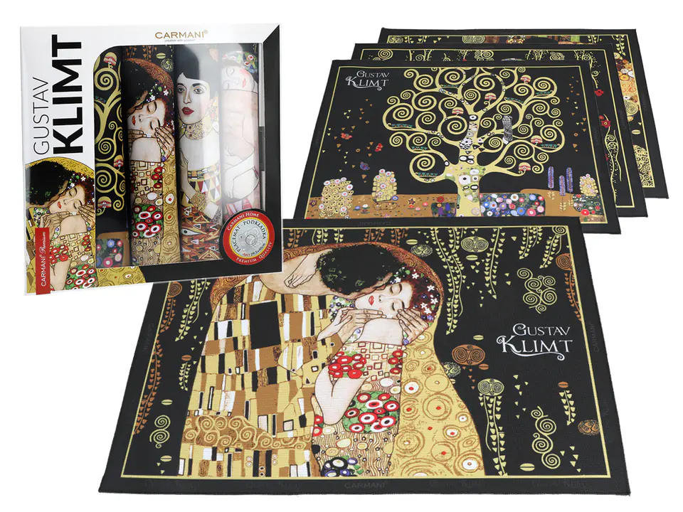 ⁨Set of 4 table pads - G. Klimt, mix, black background (CARMANI)⁩ at Wasserman.eu