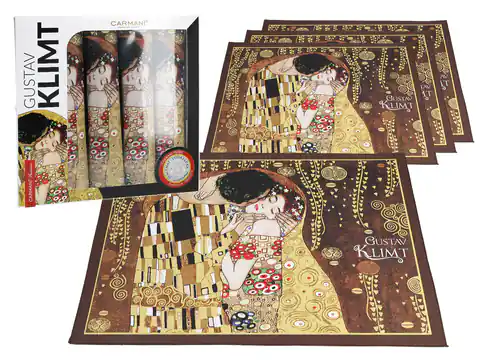 ⁨Kpl. 4 podkładek na stół - G. Klimt, Pocałunek, brązowe tło (CARMANI)⁩ w sklepie Wasserman.eu