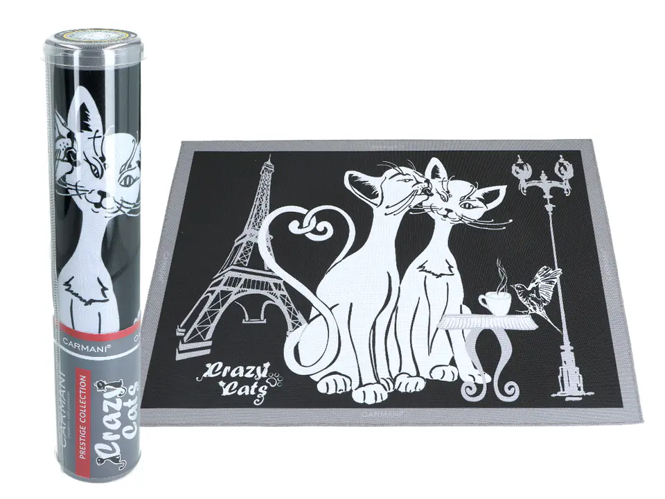 ⁨Table pad - Cat's world, Cats in Paris (black background) (CARMANI)⁩ at Wasserman.eu